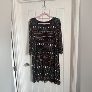Festive Patterned Black Dress